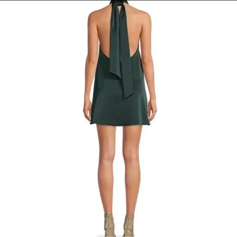 Green Sleeveless Taytum Satin Halter Neck Shift Dress